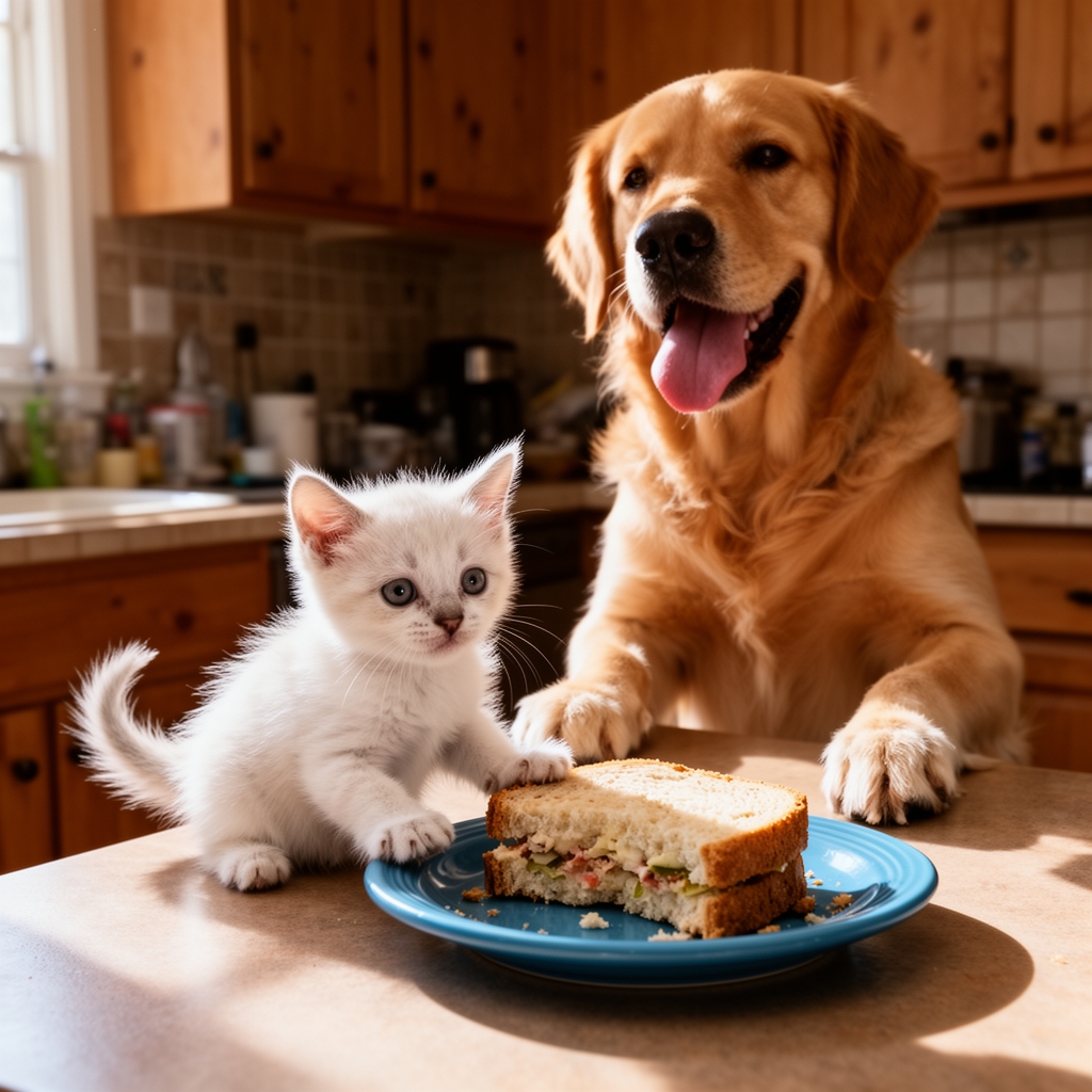 The Hungry White Kitten and the Unexpected Friend